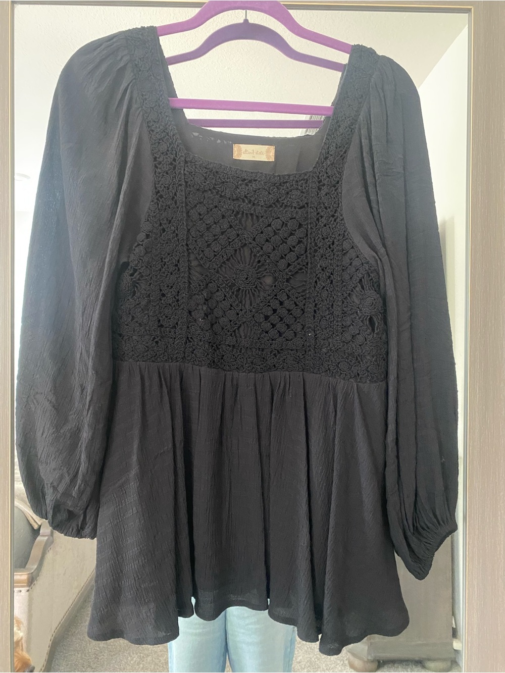 Altar'd State Black Crochet Yoke Peasant Tunic
